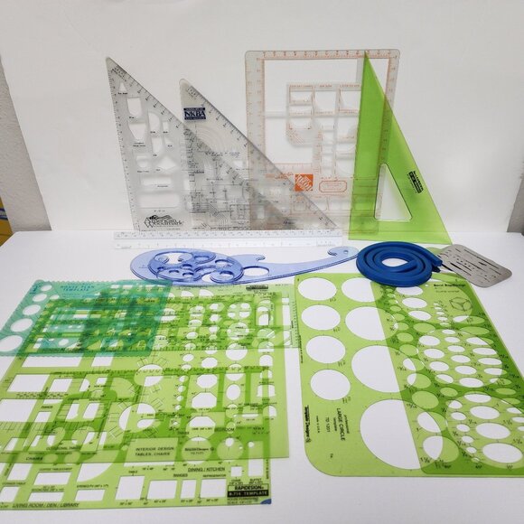 Professional Architecture Drafting & Drawing Ruler Templates Triangles & Tools - Picture 8 of 9